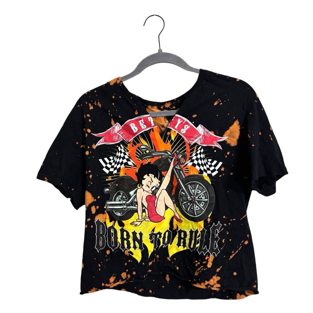Betty Boop Born To Rule Motorcycle Crop Top Medium